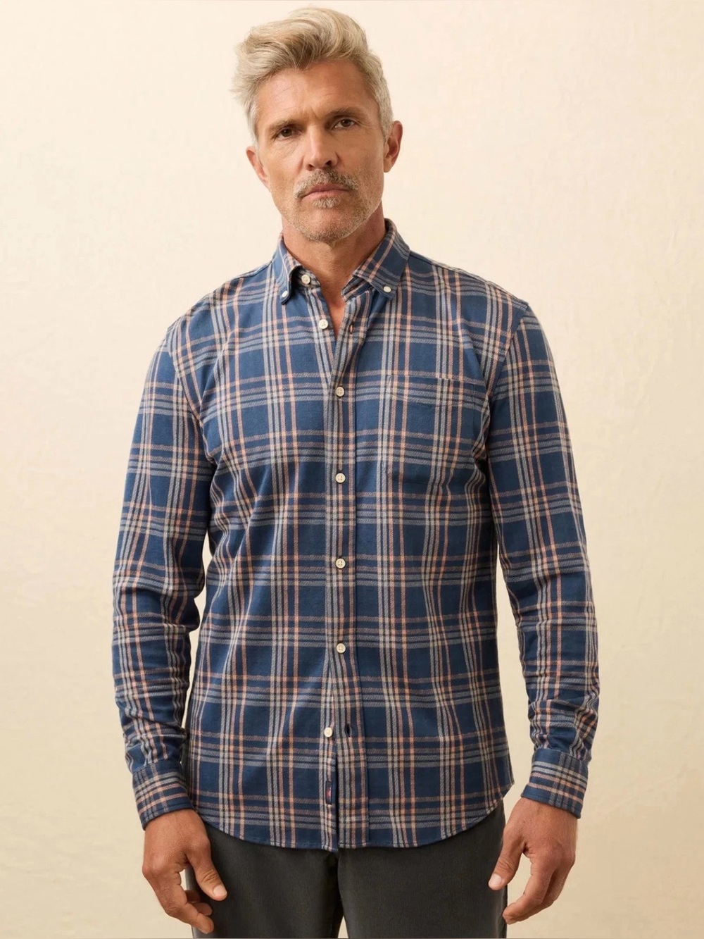Faherty Brand Coastline Knit Shirt Clay Twilight Plaid Button Down Mens Medium M
